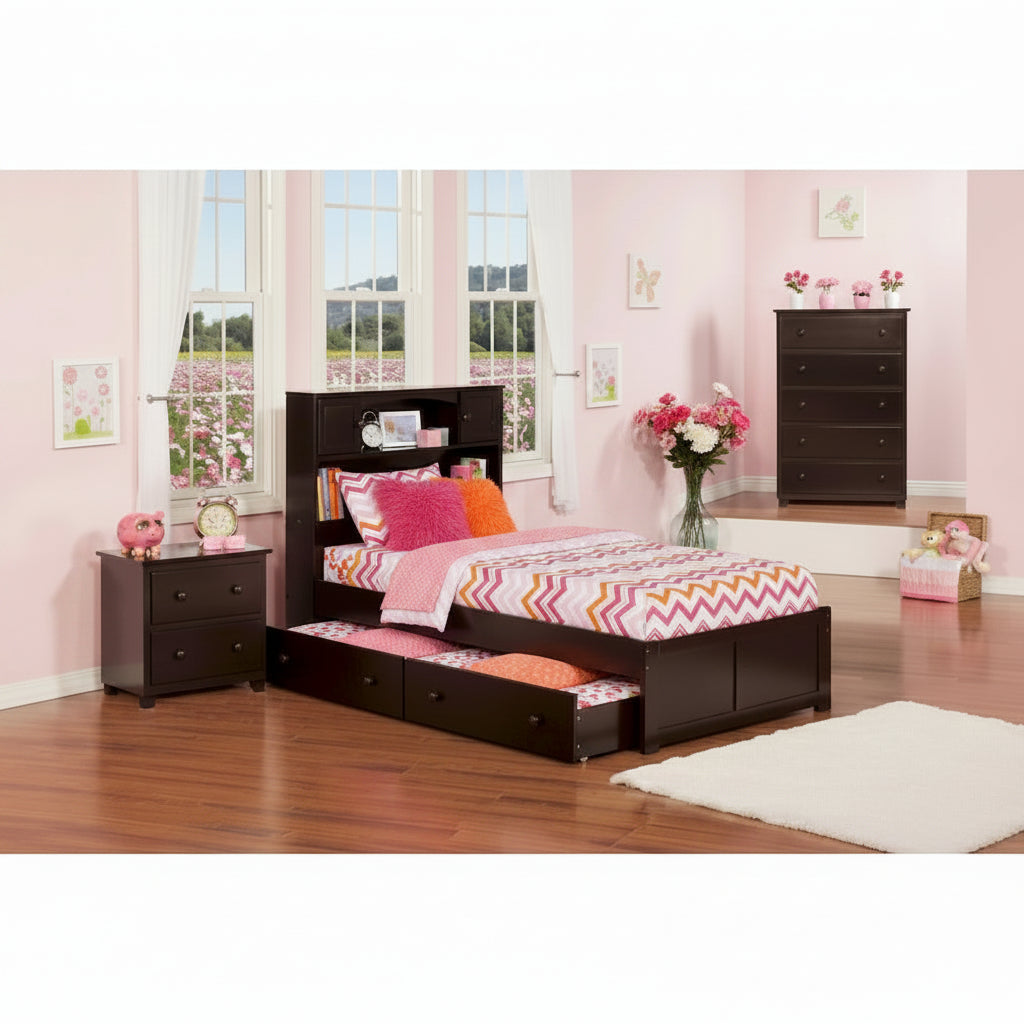 AFI Newport Twin Size Platform Bed with Footboard & Storage Drawers in Espresso