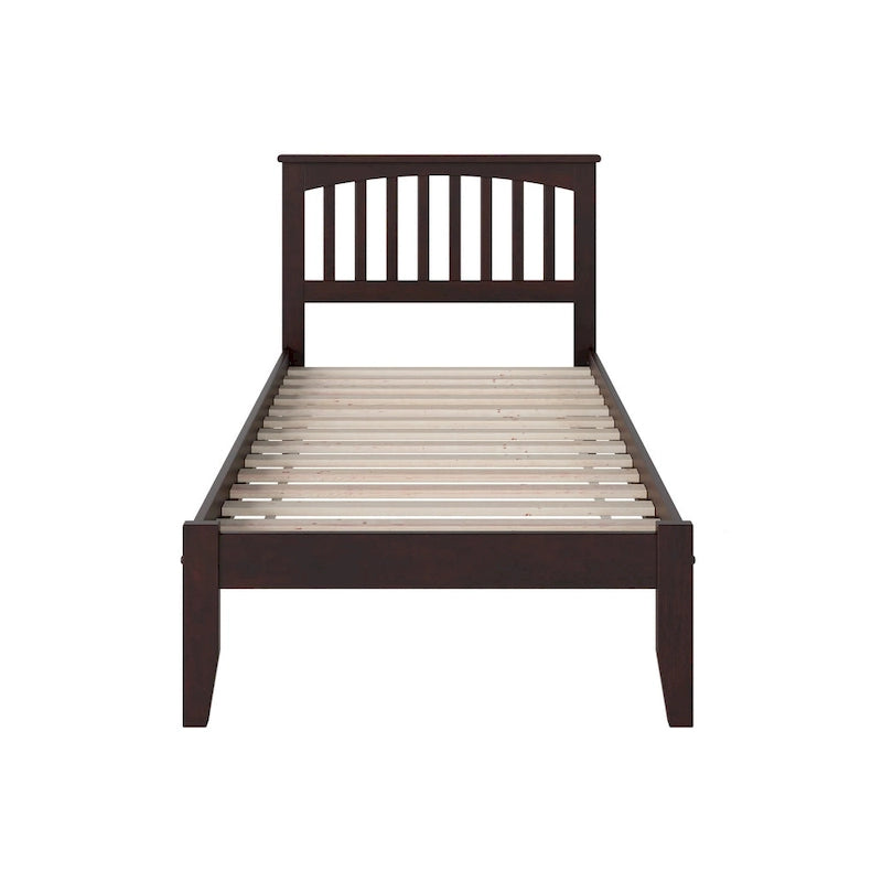 Lit plateforme double marron en bois massif avec chargement USB, 1 personne