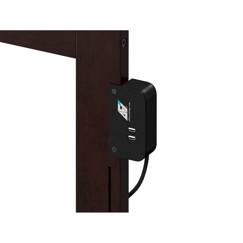 Lit plateforme double marron en bois massif avec chargement USB, 1 personne