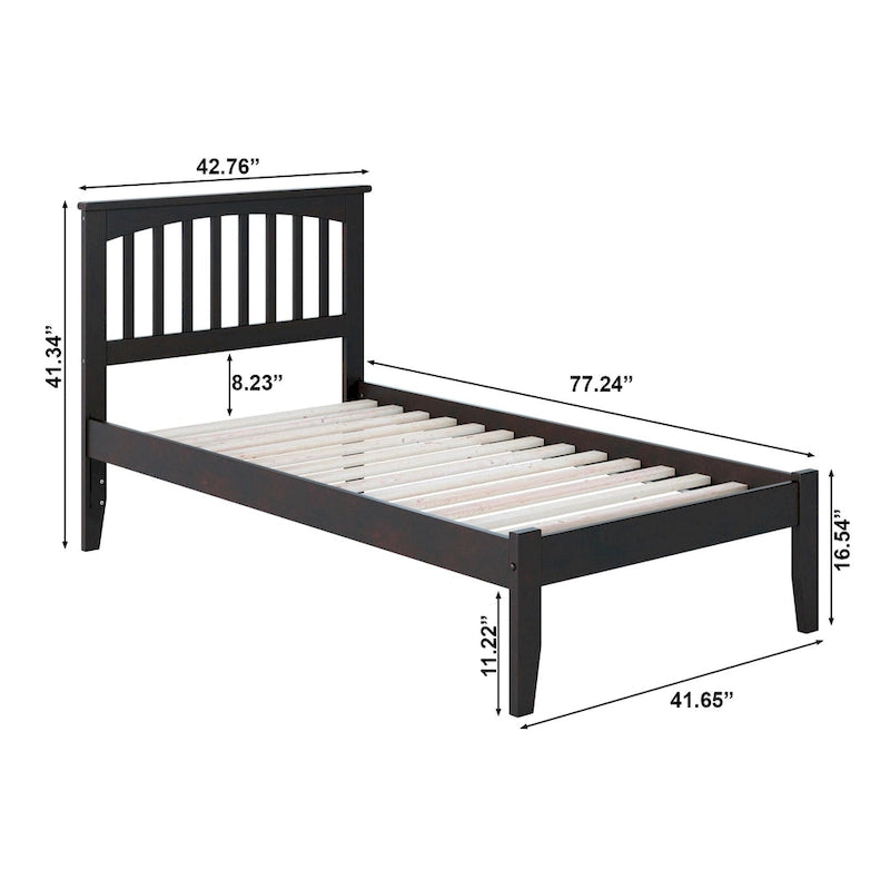 Lit plateforme double marron en bois massif avec chargement USB, 1 personne