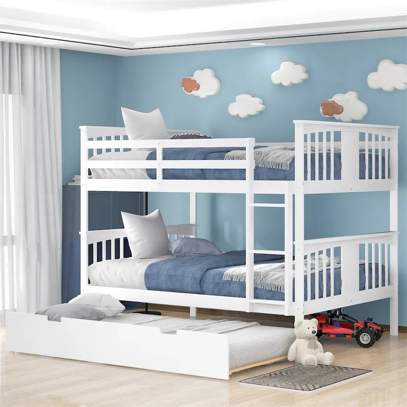 Lit superposé double sur double blanc/expresso/gris avec lit gigogne simple, 3 couchages