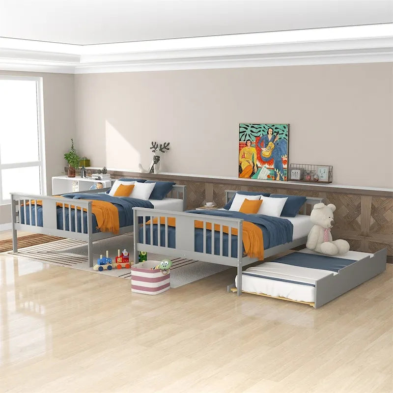 Lit superposé double sur double blanc/expresso/gris avec lit gigogne simple, 3 couchages