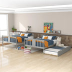 Lit superposé double sur double blanc/expresso/gris avec lit gigogne simple, 3 couchages