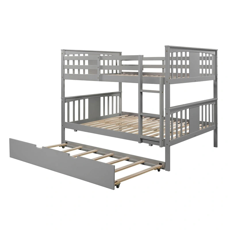 Lit superposé double sur double blanc/expresso/gris avec lit gigogne simple, 3 couchages