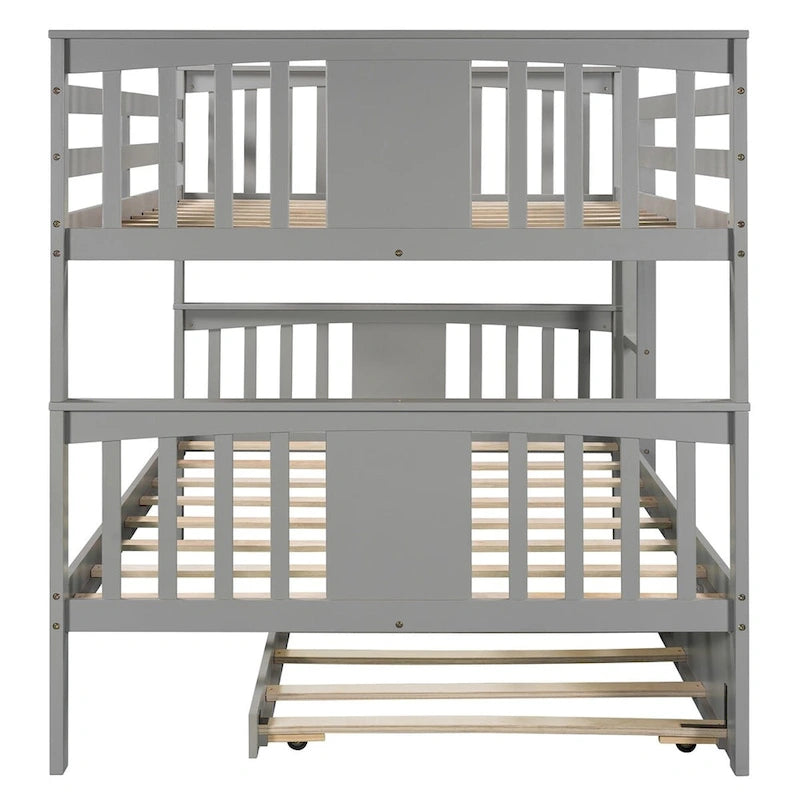 Lit superposé double sur double blanc/expresso/gris avec lit gigogne simple, 3 couchages