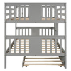 Lit superposé double sur double blanc/expresso/gris avec lit gigogne simple, 3 couchages