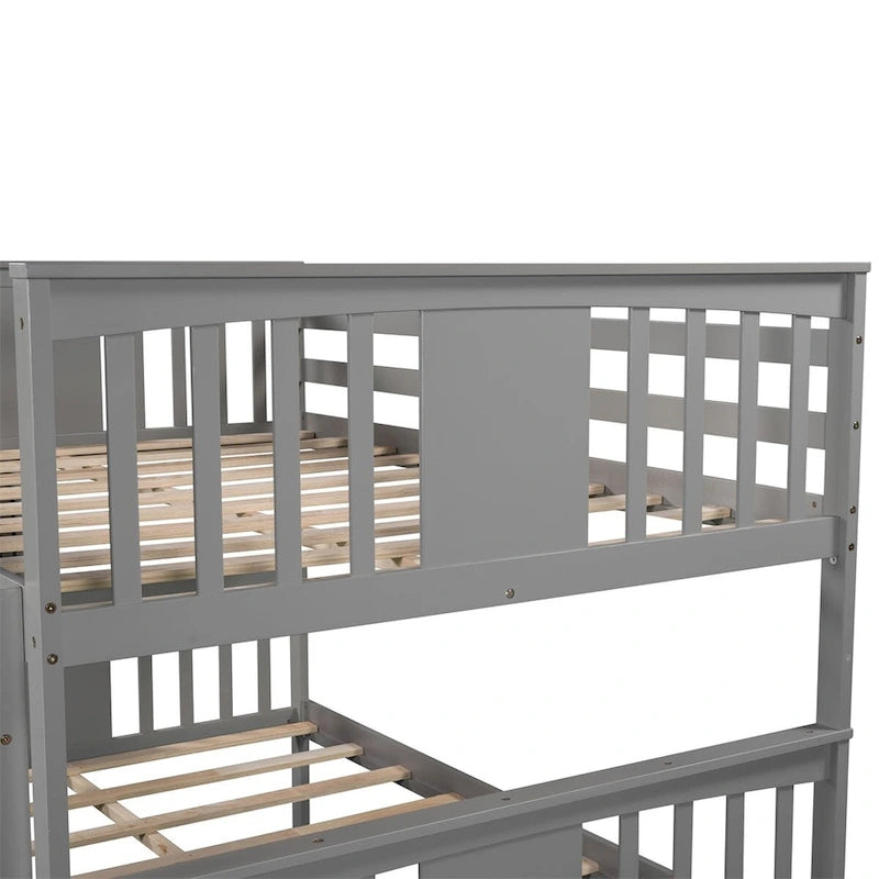 Lit superposé double sur double blanc/expresso/gris avec lit gigogne simple, 3 couchages