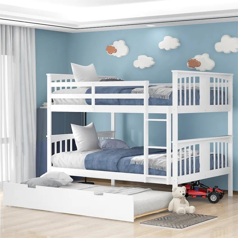 Lit superposé double sur double blanc/expresso/gris avec lit gigogne simple, 3 couchages