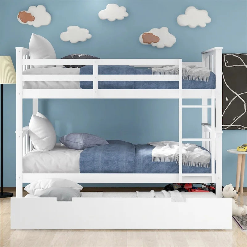 Lit superposé double sur double blanc/expresso/gris avec lit gigogne simple, 3 couchages