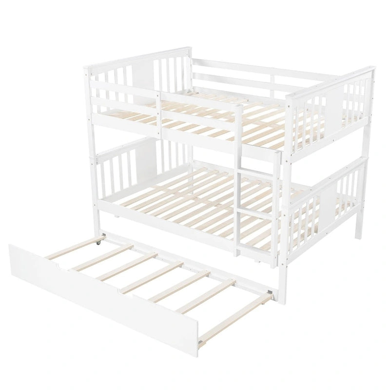Lit superposé double sur double blanc/expresso/gris avec lit gigogne simple, 3 couchages