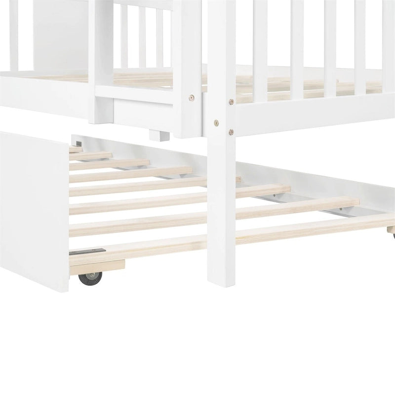 Lit superposé double sur double blanc/expresso/gris avec lit gigogne simple, 3 couchages