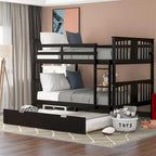 Lit superposé double sur double blanc/expresso/gris avec lit gigogne simple, 3 couchages