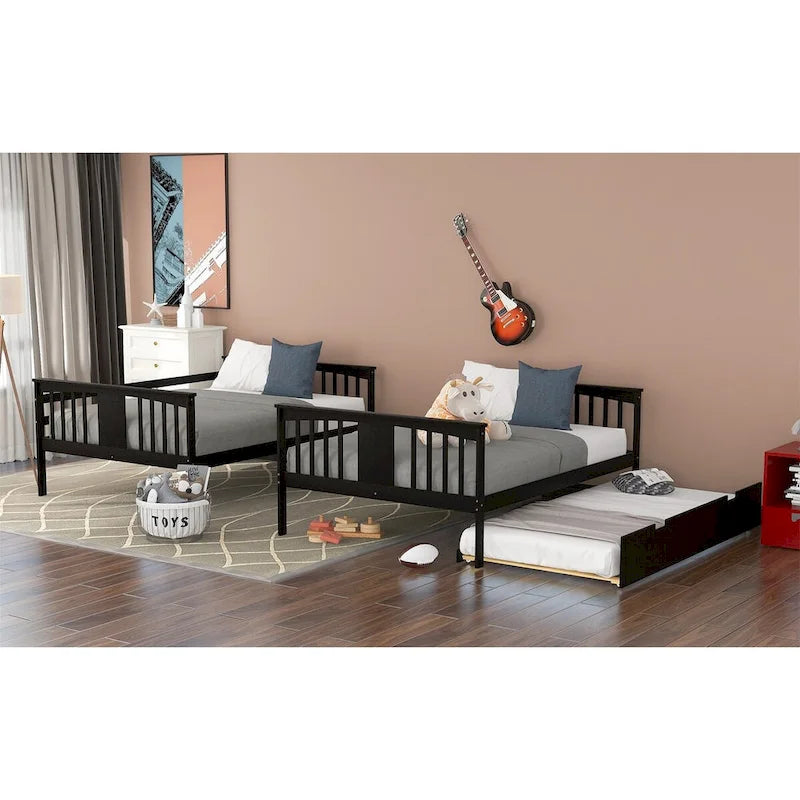 Lit superposé double sur double blanc/expresso/gris avec lit gigogne simple, 3 couchages