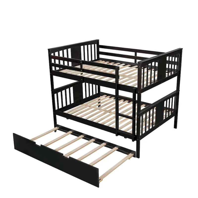 Lit superposé double sur double blanc/expresso/gris avec lit gigogne simple, 3 couchages