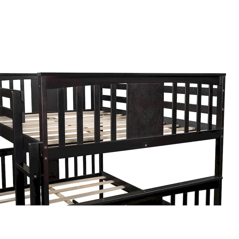 Lit superposé double sur double blanc/expresso/gris avec lit gigogne simple, 3 couchages
