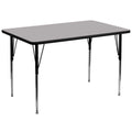 Table d'activités rectangulaire, hauteur réglable – Gris / Chêne / Rouge / Jaune, 8 adultes ou 10 enfants
