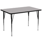 Table d'activités rectangulaire, hauteur réglable – Gris / Chêne / Rouge / Jaune, 8 adultes ou 10 enfants