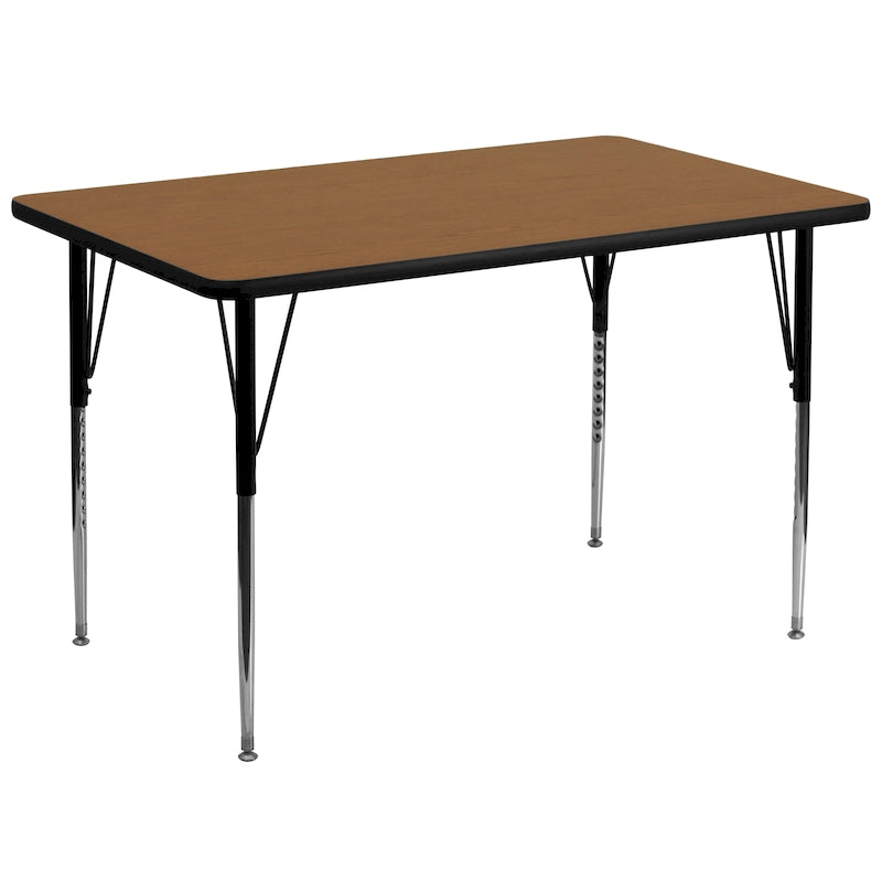 Table d'activités rectangulaire, hauteur réglable – Gris / Chêne / Rouge / Jaune, 8 adultes ou 10 enfants