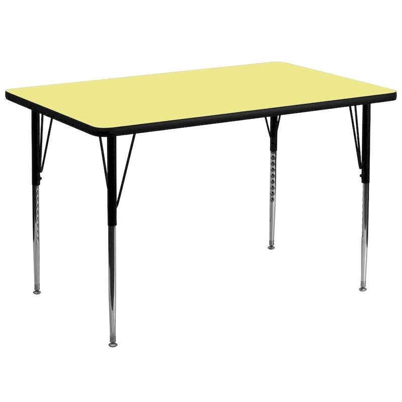 Table d'activités rectangulaire, hauteur réglable – Gris / Chêne / Rouge / Jaune, 8 adultes ou 10 enfants