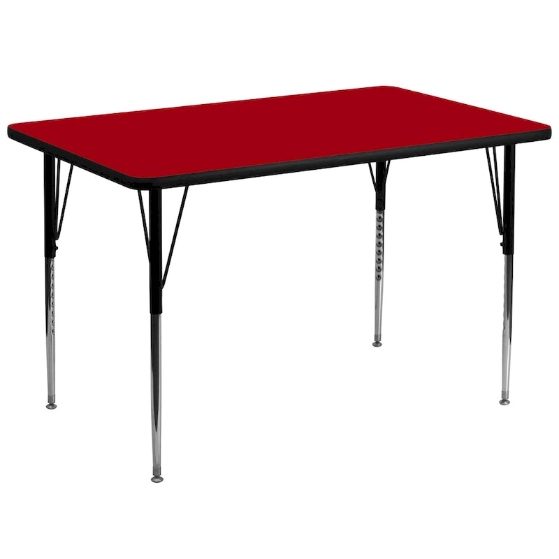 Table d'activités rectangulaire, hauteur réglable – Gris / Chêne / Rouge / Jaune, 8 adultes ou 10 enfants