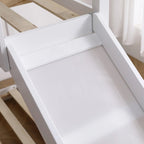 Lit superposé bas blanc avec toboggan et garde-corps, simple/simple, pin, 2 personnes