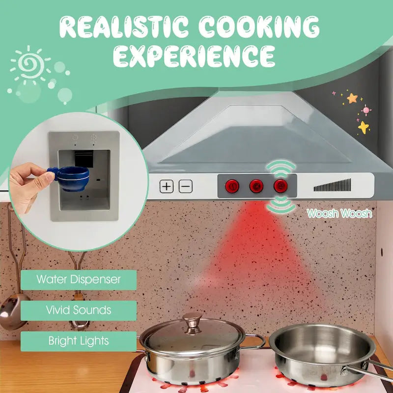 Ensemble de Cuisine et de Lave-Linge 2 pièces Blanc et Naturel pour Enfants, 3 ans et plus