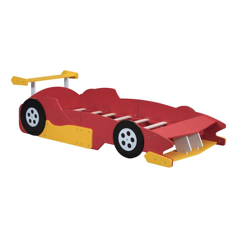 Lit plateforme en forme de voiture de course, taille twin, bleu/noir/rouge, 1 personne