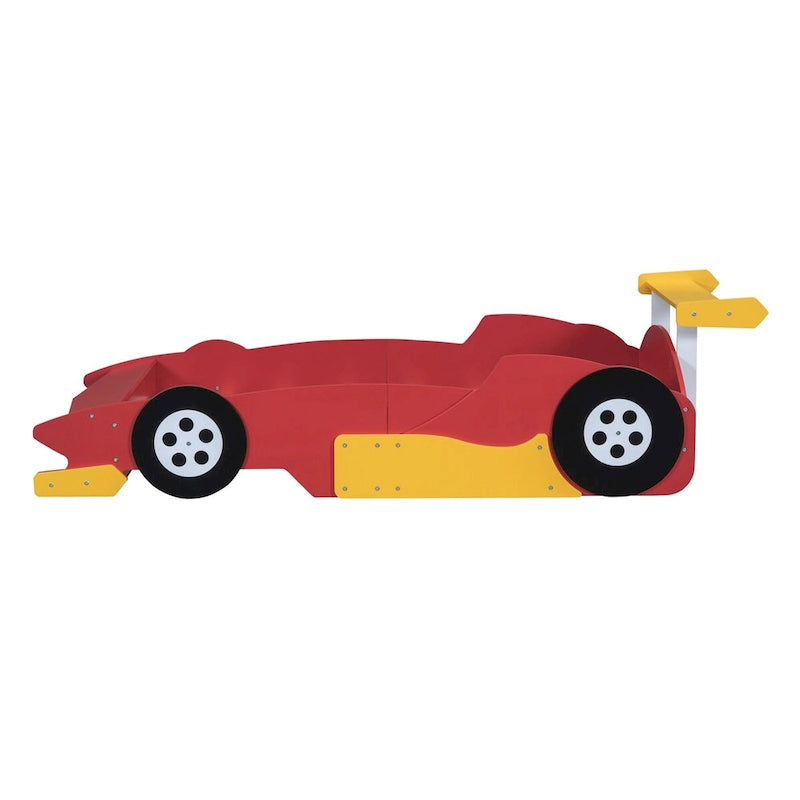 Lit plateforme en forme de voiture de course, taille twin, bleu/noir/rouge, 1 personne