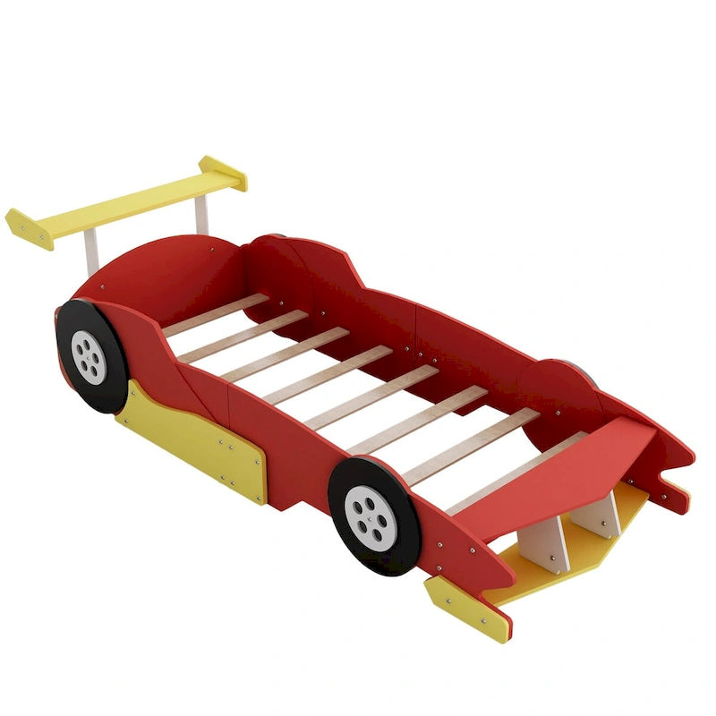 Lit plateforme en forme de voiture de course, taille twin, bleu/noir/rouge, 1 personne