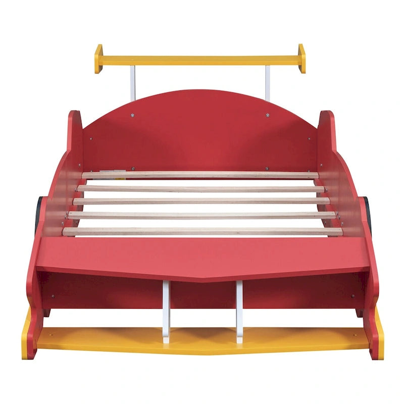Lit plateforme en forme de voiture de course, taille twin, bleu/noir/rouge, 1 personne
