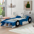 Lit plateforme en forme de voiture de course, taille twin, bleu/noir/rouge, 1 personne