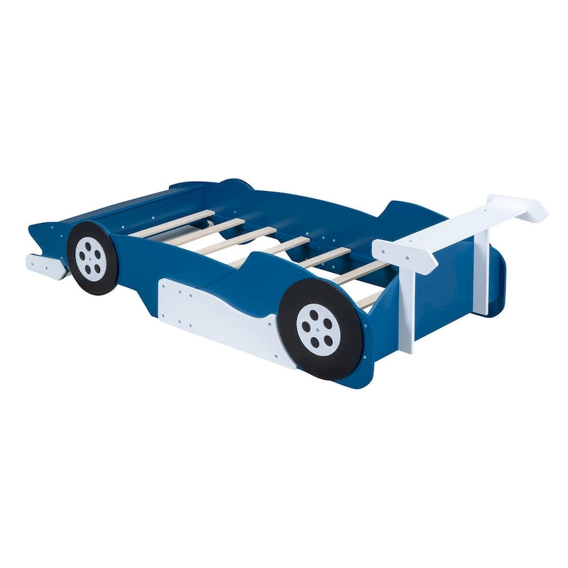Lit plateforme en forme de voiture de course, taille twin, bleu/noir/rouge, 1 personne