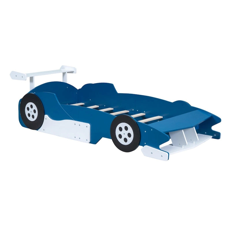 Lit plateforme en forme de voiture de course, taille twin, bleu/noir/rouge, 1 personne