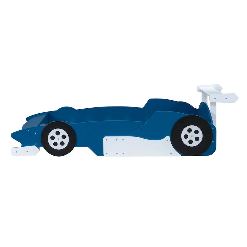 Lit plateforme en forme de voiture de course, taille twin, bleu/noir/rouge, 1 personne