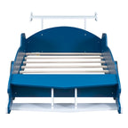 Lit plateforme en forme de voiture de course, taille twin, bleu/noir/rouge, 1 personne