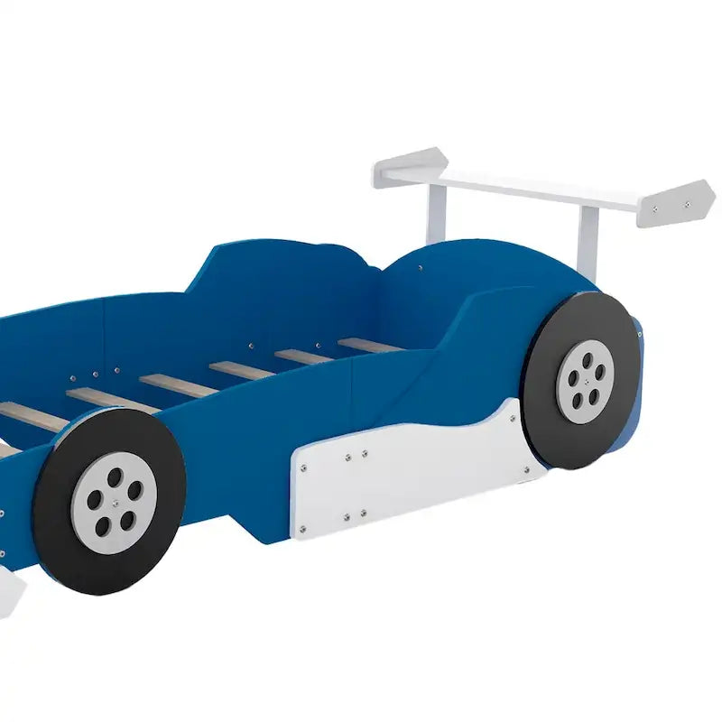 Lit plateforme en forme de voiture de course, taille twin, bleu/noir/rouge, 1 personne