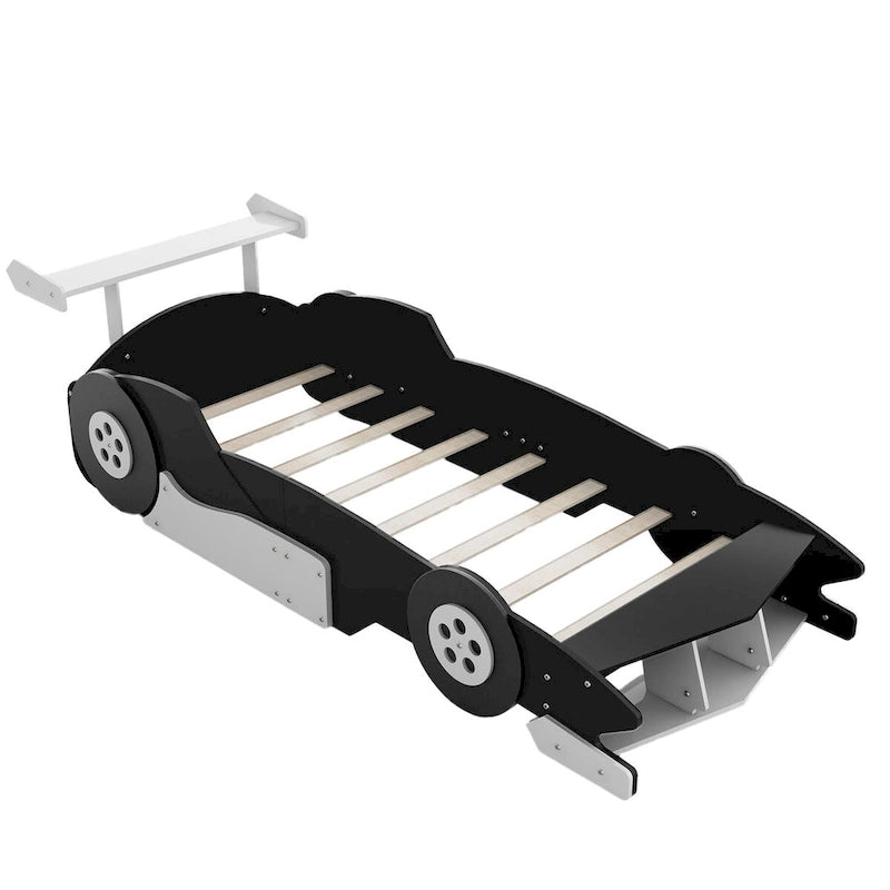 Lit plateforme en forme de voiture de course, taille twin, bleu/noir/rouge, 1 personne