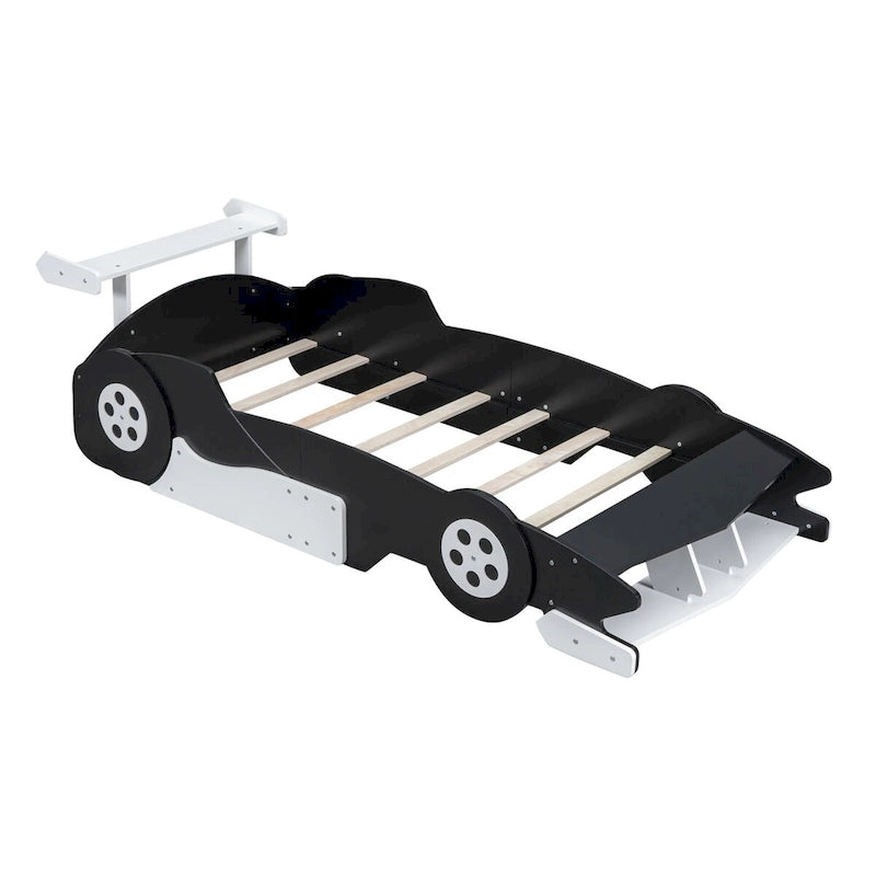 Lit plateforme en forme de voiture de course, taille twin, bleu/noir/rouge, 1 personne
