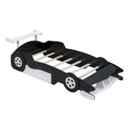 Lit plateforme en forme de voiture de course, taille twin, bleu/noir/rouge, 1 personne