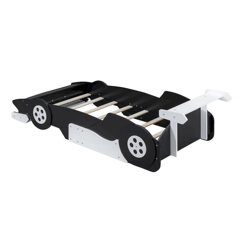 Lit plateforme en forme de voiture de course, taille twin, bleu/noir/rouge, 1 personne