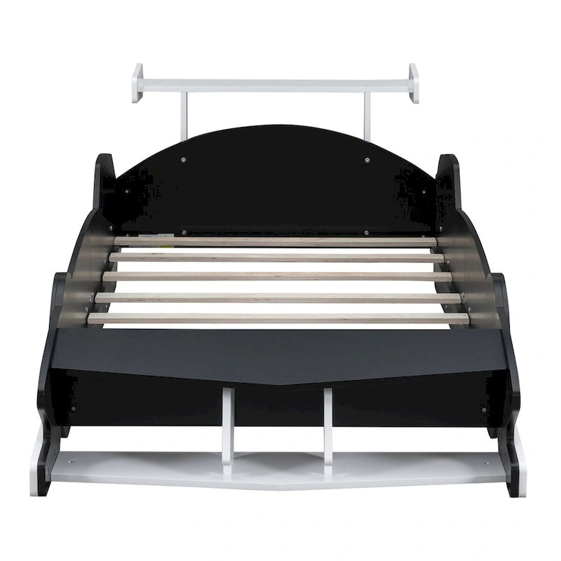 Lit plateforme en forme de voiture de course, taille twin, bleu/noir/rouge, 1 personne