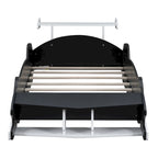 Lit plateforme en forme de voiture de course, taille twin, bleu/noir/rouge, 1 personne