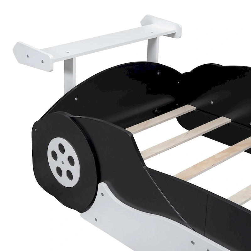 Lit plateforme en forme de voiture de course, taille twin, bleu/noir/rouge, 1 personne