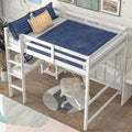 Lit mezzanine avec bureau, étagères et échelle, 1 personne - Blanc / Espresso / Gris