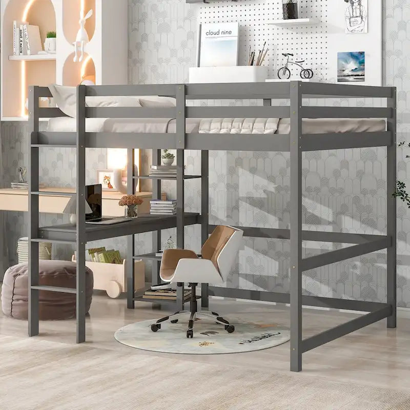 Loft Bed with Desk ,Shelves and Ladder