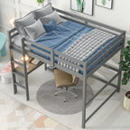 Lit mezzanine avec bureau, étagères et échelle, 1 personne - Blanc / Espresso / Gris