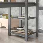 Lit mezzanine avec bureau, étagères et échelle, 1 personne - Blanc / Espresso / Gris
