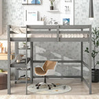 Lit mezzanine avec bureau, étagères et échelle, 1 personne - Blanc / Espresso / Gris