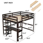Lit mezzanine avec bureau, étagères et échelle, 1 personne - Blanc / Espresso / Gris