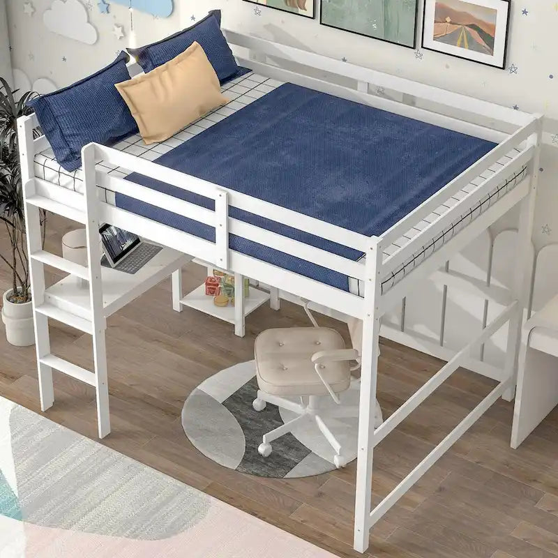 Lit mezzanine avec bureau, étagères et échelle, 1 personne - Blanc / Espresso / Gris